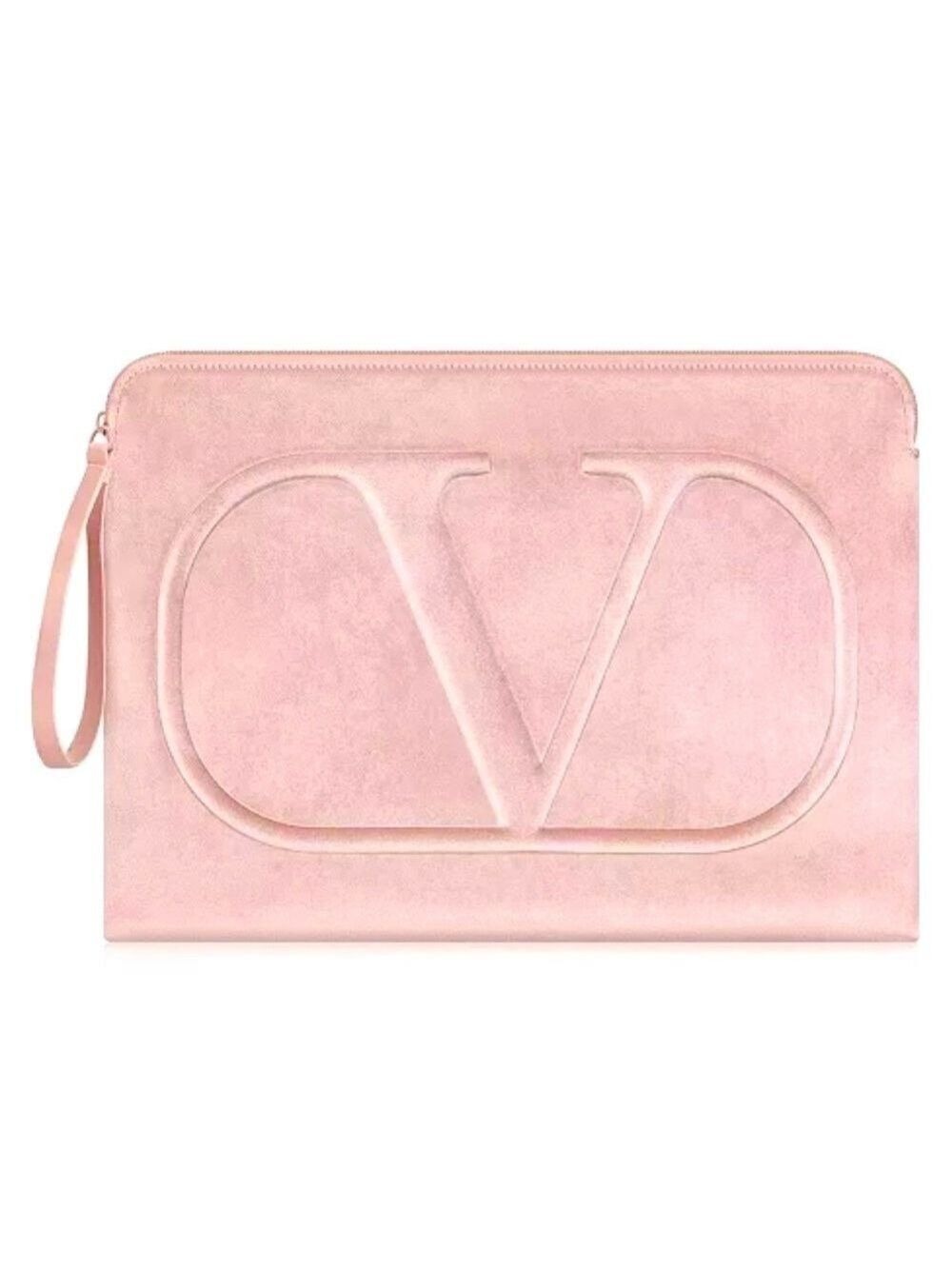 Valentino Beauty Nude Beige Velvet XL Flat Pouch  New